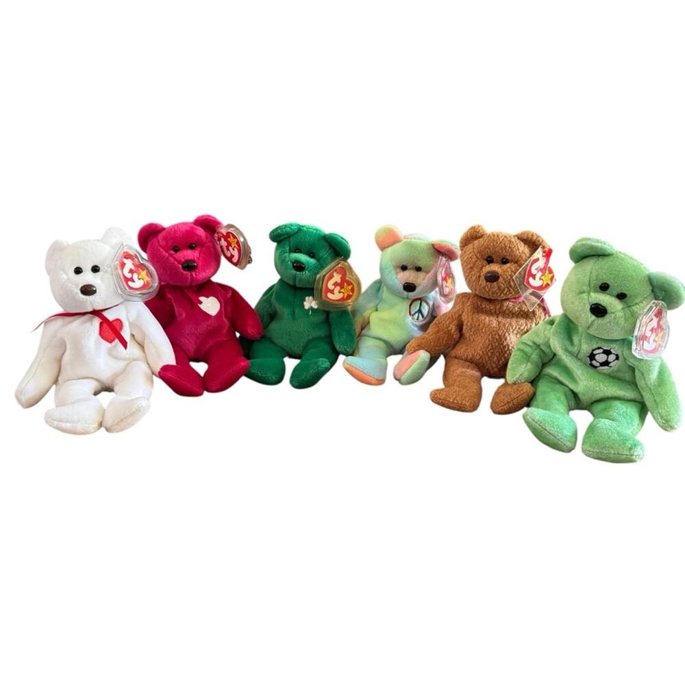 TY Beanie Babies Bears Valentino Valentina Erin Curly Peace Kicks